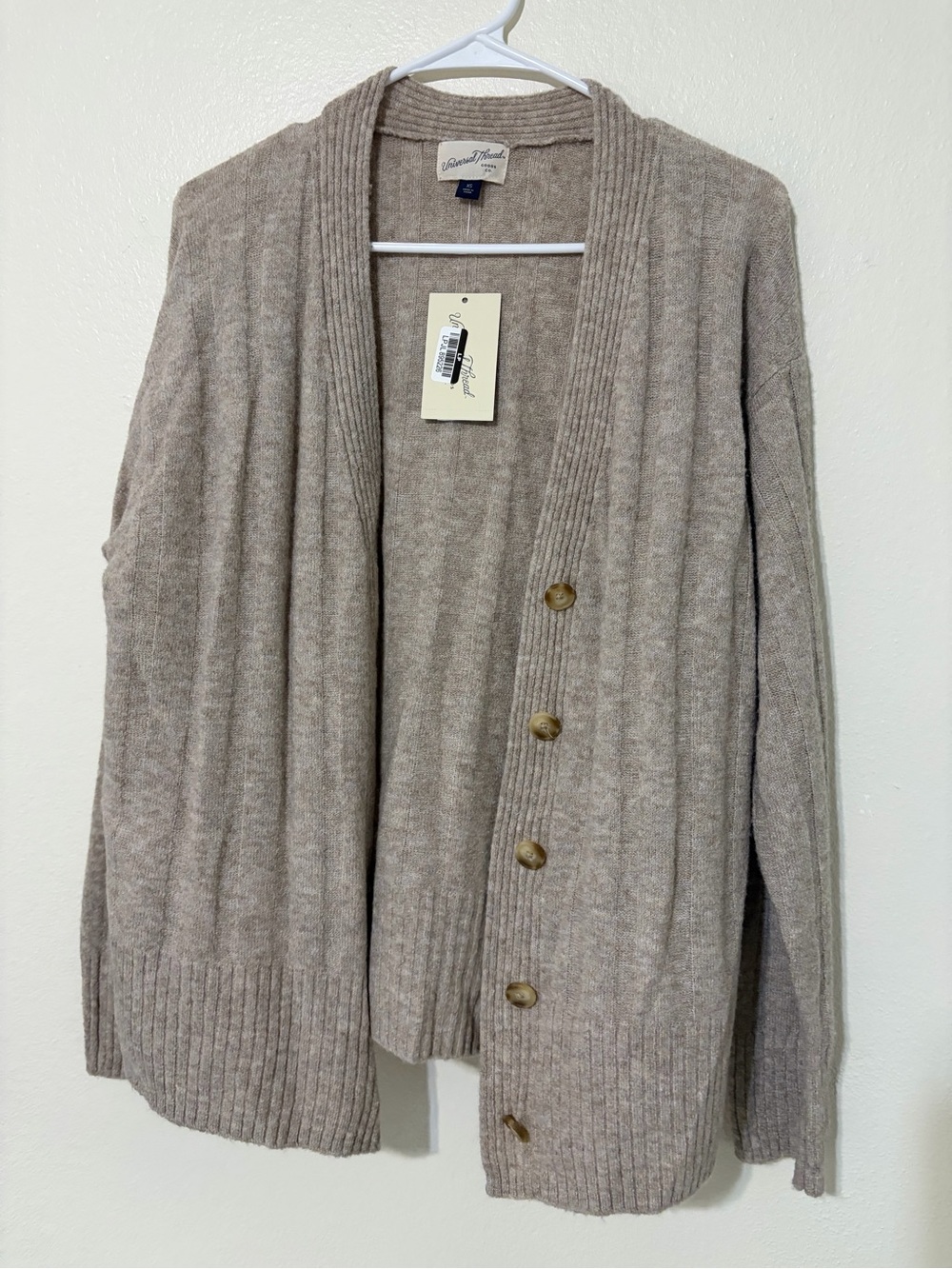 Universal Thread Relaxed V-Neck Ribbed Cardigan Sweater - Light Taupe - Picture 3 of 4